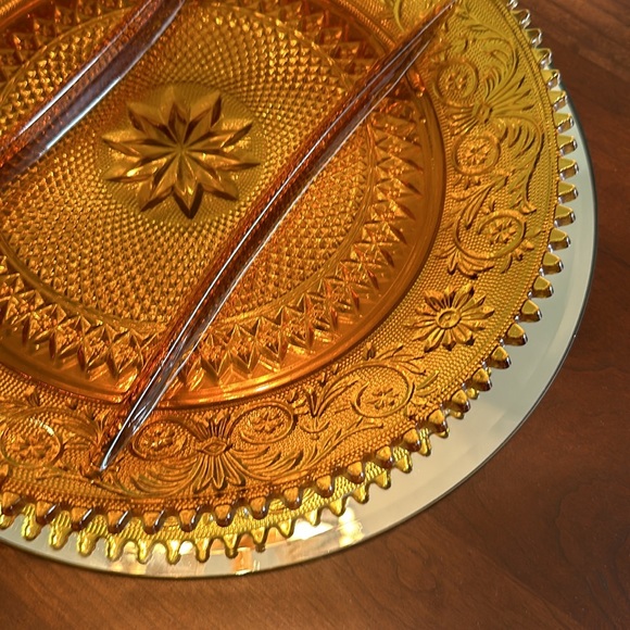 Indiana Glass Tiara Amber 12” Serving Divided Serving Platter Vintage - Picture 5 of 6
